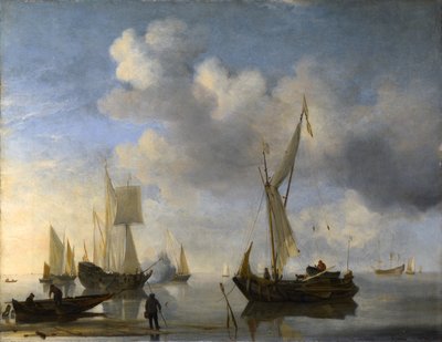 Dutch Vessels Lying Inshore in a Calm, One Saluting by Willem van de Velde the Younger